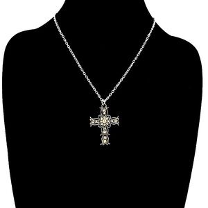 Silver Rhinestone 2” Cross Pendant Necklace